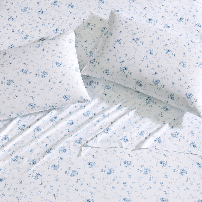 Laura Ashley Printed Cotton Sateen Pillowcase Set, Garden Muse Blue