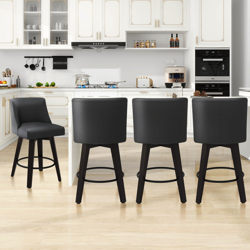 Tabourets de bar et de comptoir Loriell avec structure en bois massif, Black, 4