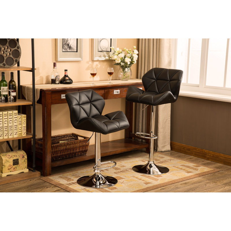 Chrome Adjustable Bar Stool (Set of 2), Black