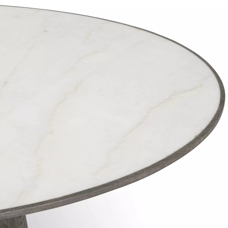 Skye Round Oak Pedestal Dining Table, 30" H x 55" W x 55" D, White Marble/Weathered Dark Oak