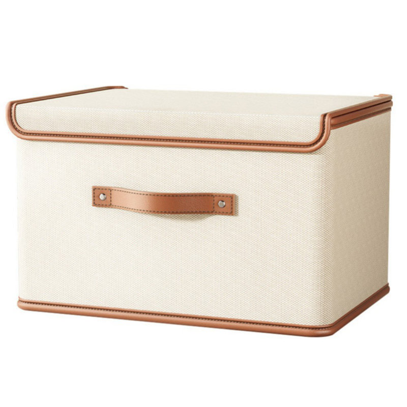 Storage Bins with Lids, Foldable Linen Fabric Storage Boxes with Lids, Collapsible Closet Organizer Containers with Cover for Home Bedroom Office