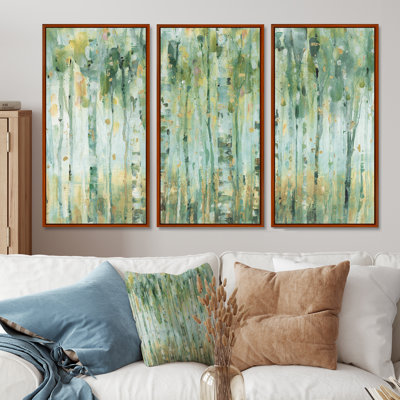 La forêt de bouleaux II - ensemble d'art mural sur toile encadré traditionnel de 3
