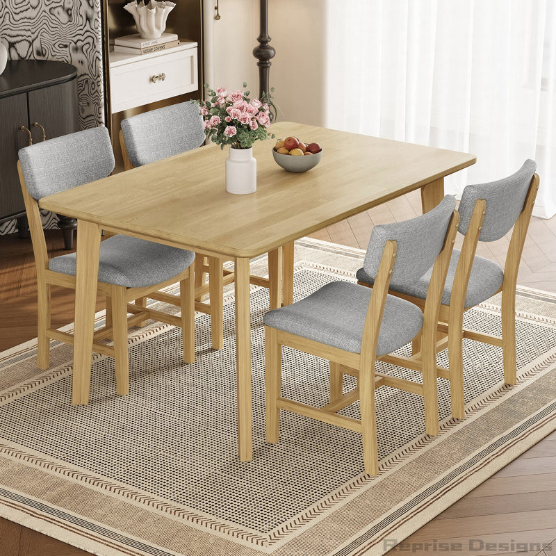 Ensemble de salle à manger 5 pièces - 1 table en bois massif + 4 chaises rembourrées, mobilier de style campagnard pour la cuisine et la salle à manger, ensemble de salle à manger minimaliste pour 4