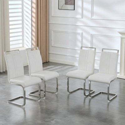 Modern Dining Chairs,pu Faux Leather High Back Upholstered Side Chair With C-shaped Tube Plating Metal Legs For Dining Room Kitchen Vanity Patio Club Guest Office Chair
