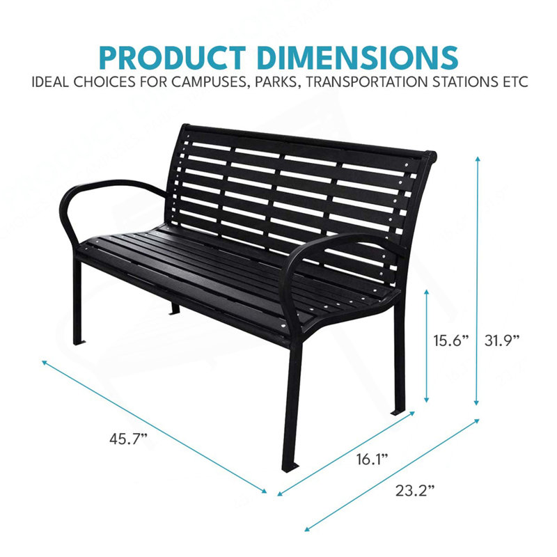 45,7 po Banc de patio en acier noir et WPC