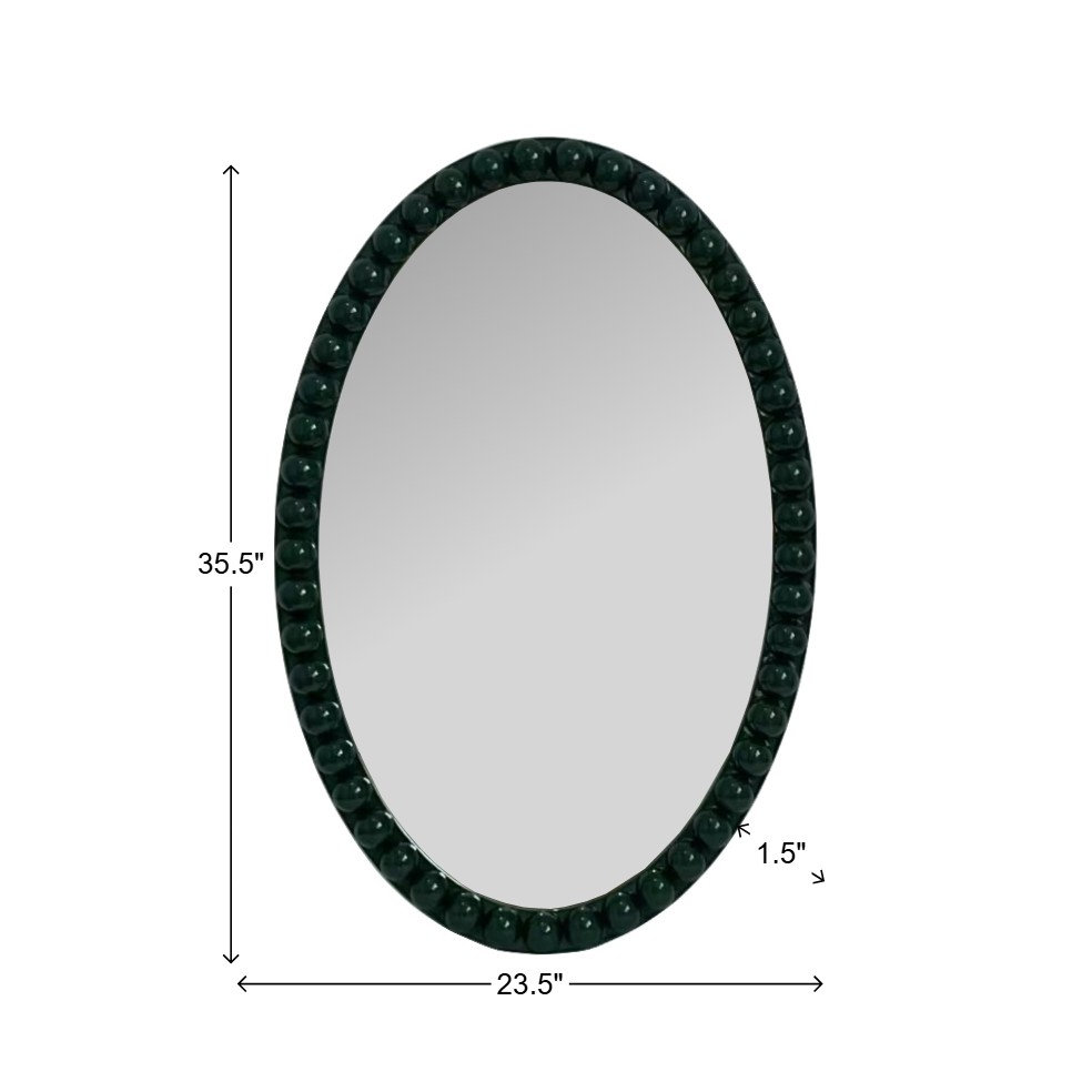 Varsha Oval Glossy Navy Mirror, Green