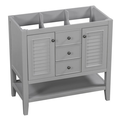 (Base seulement) Meuble-lavabo 36 po sans lavabo, 2 armoires et tiroirs, tablette ouverte