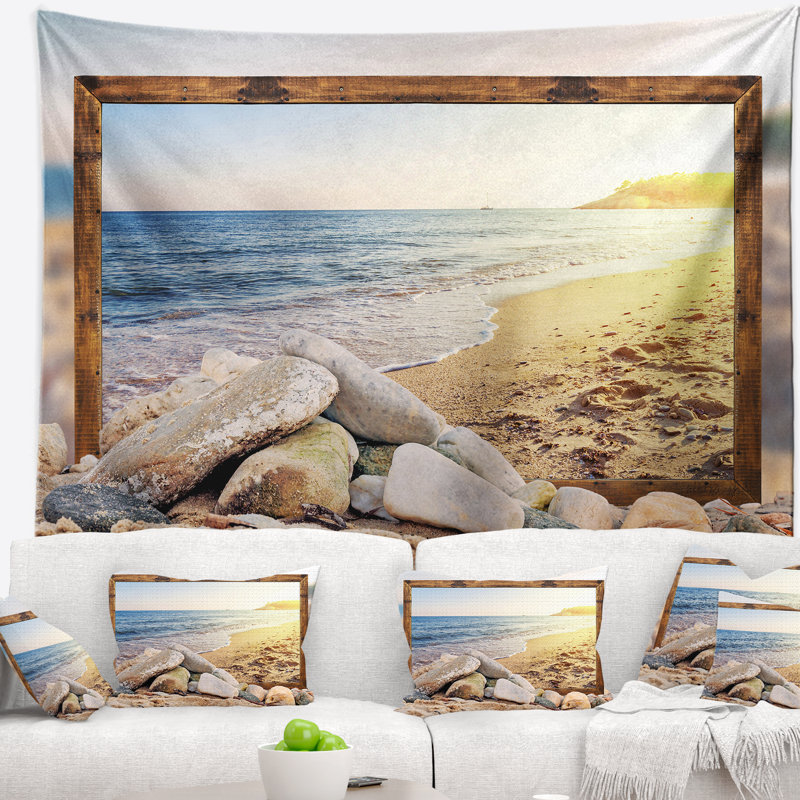 Tapisserie de plage à rochex de mer à effet encadré, H 32 po x l 39 po