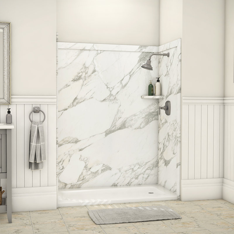 FlexStone Adaptable 60"W x 60"D x 80"H Alcove Shower Surround in Calcutta Gold, Calcutta Gold