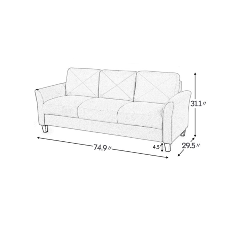 Canapé rembourré 74,9 po Myrian, Polyester noir antique, H 31,1 po x l 74,9 po x P 29,5 po