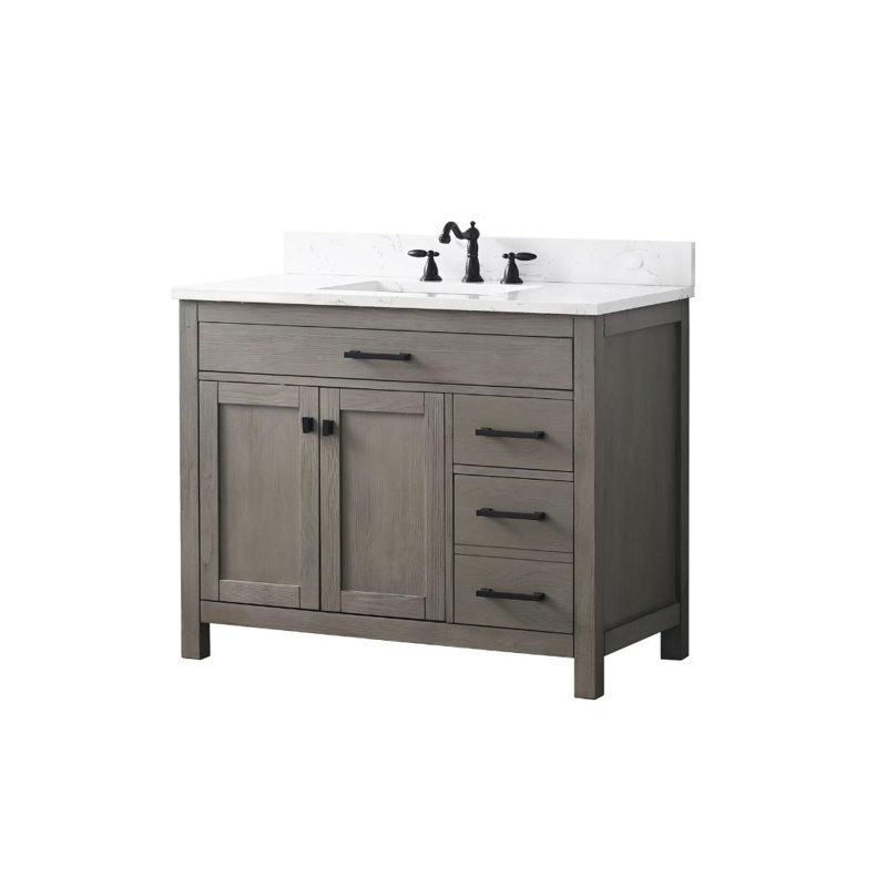 Ensemble de meuble-lavabo simple 42 po Ajiya, Gris texturé / noir mat, Blanc de Carrare