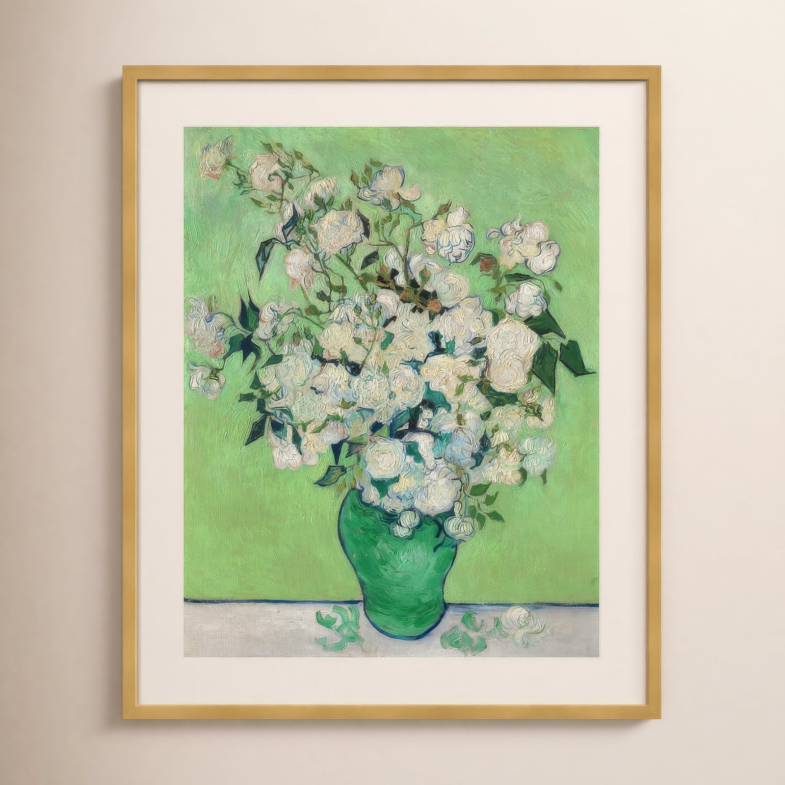 Roses, 1890 (Green Vase) Painting, Gold, 33.07" H x 27.32" W x 0.88" D