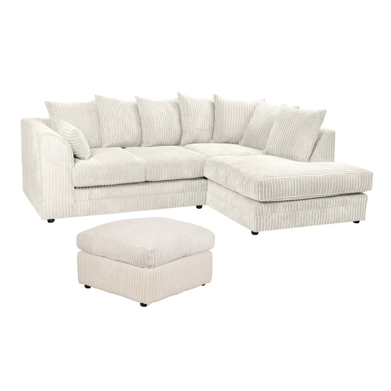 Moana 3 - Piece Upholstered Corner Sofa Chaise with Ottoman, Right Hand Facing, Cream