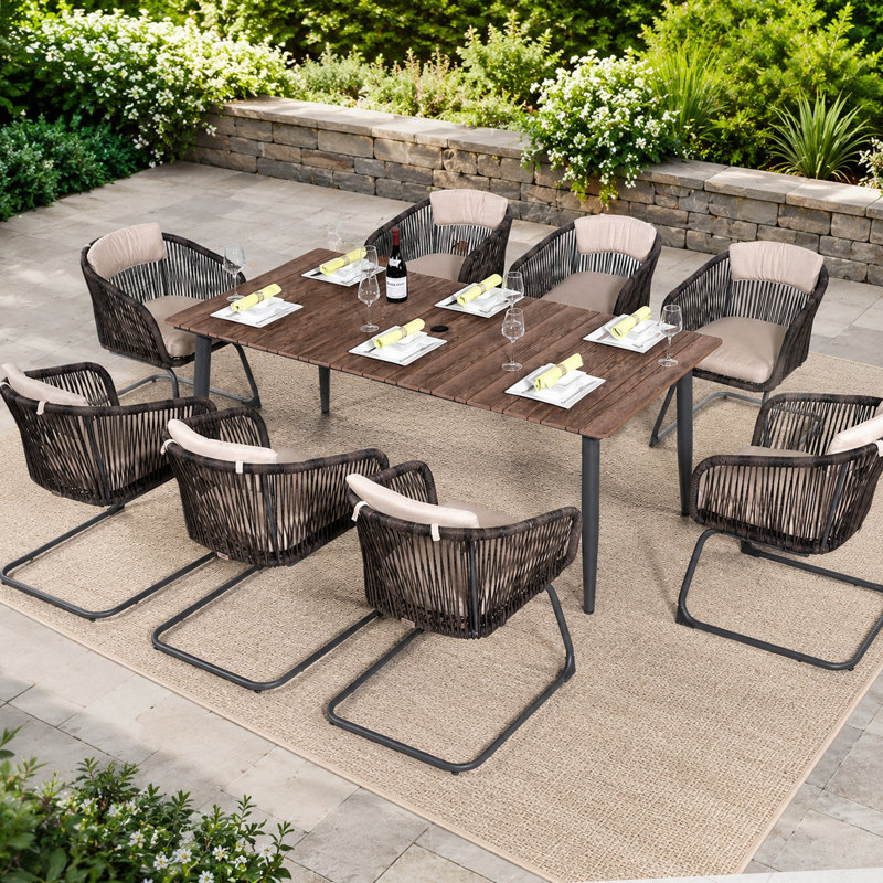 Ensemble repas pour 8 personnes avec coussins 8 pièces, 28.74" H x 77.95" W x 37.4" D, 8