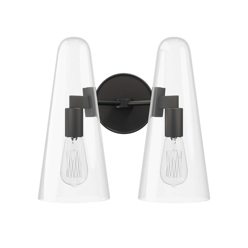 Beacon Slim Glass Cone 2-Light Black Wall Sconce