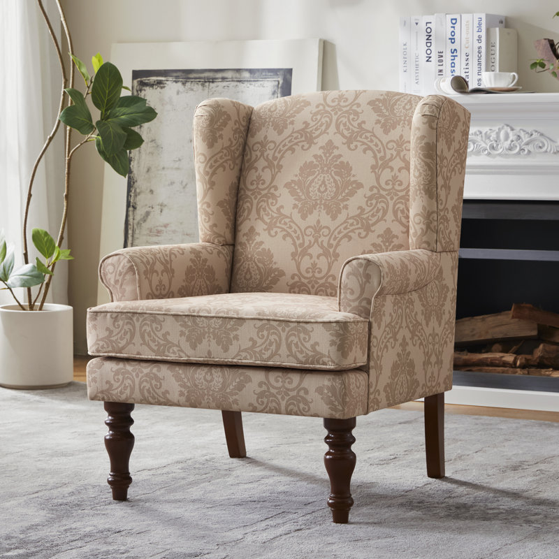 Fauteuil à oreilles rembourré Damiyah, Floral brun