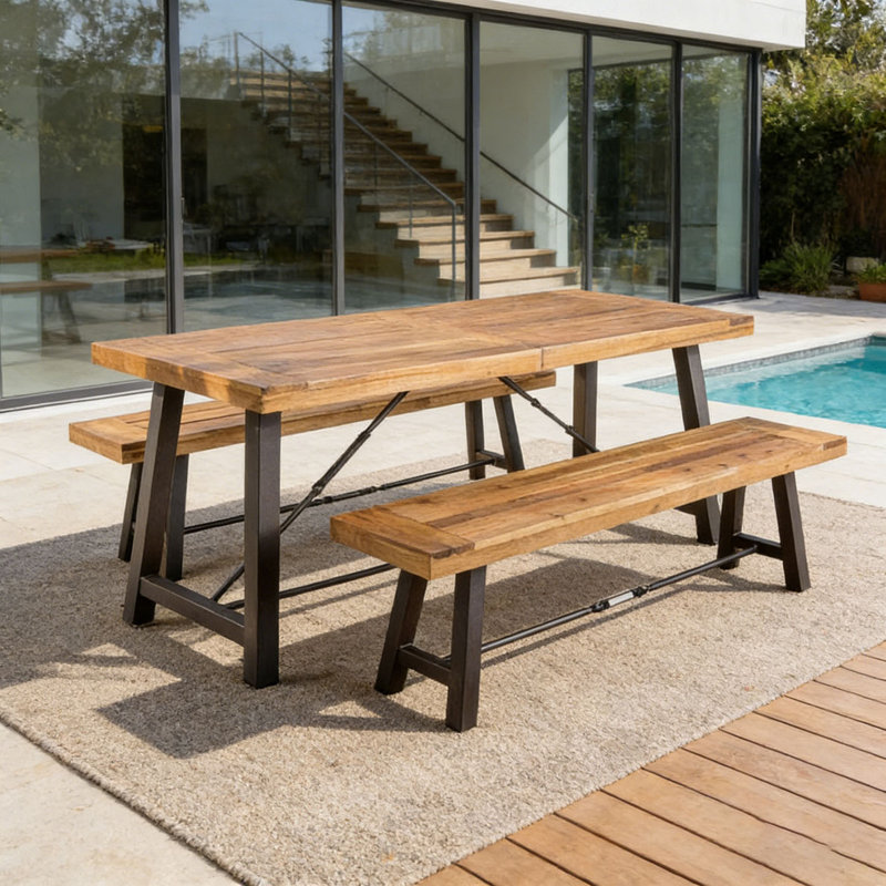 Ensemble de salle à manger extérieur en bois 3 pièces