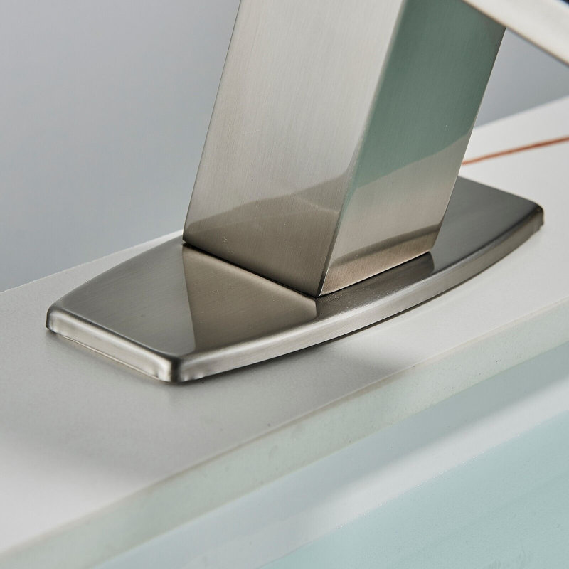 LED Waterfall Spout Single Hole Bathroom Faucet, Brushed Nickel