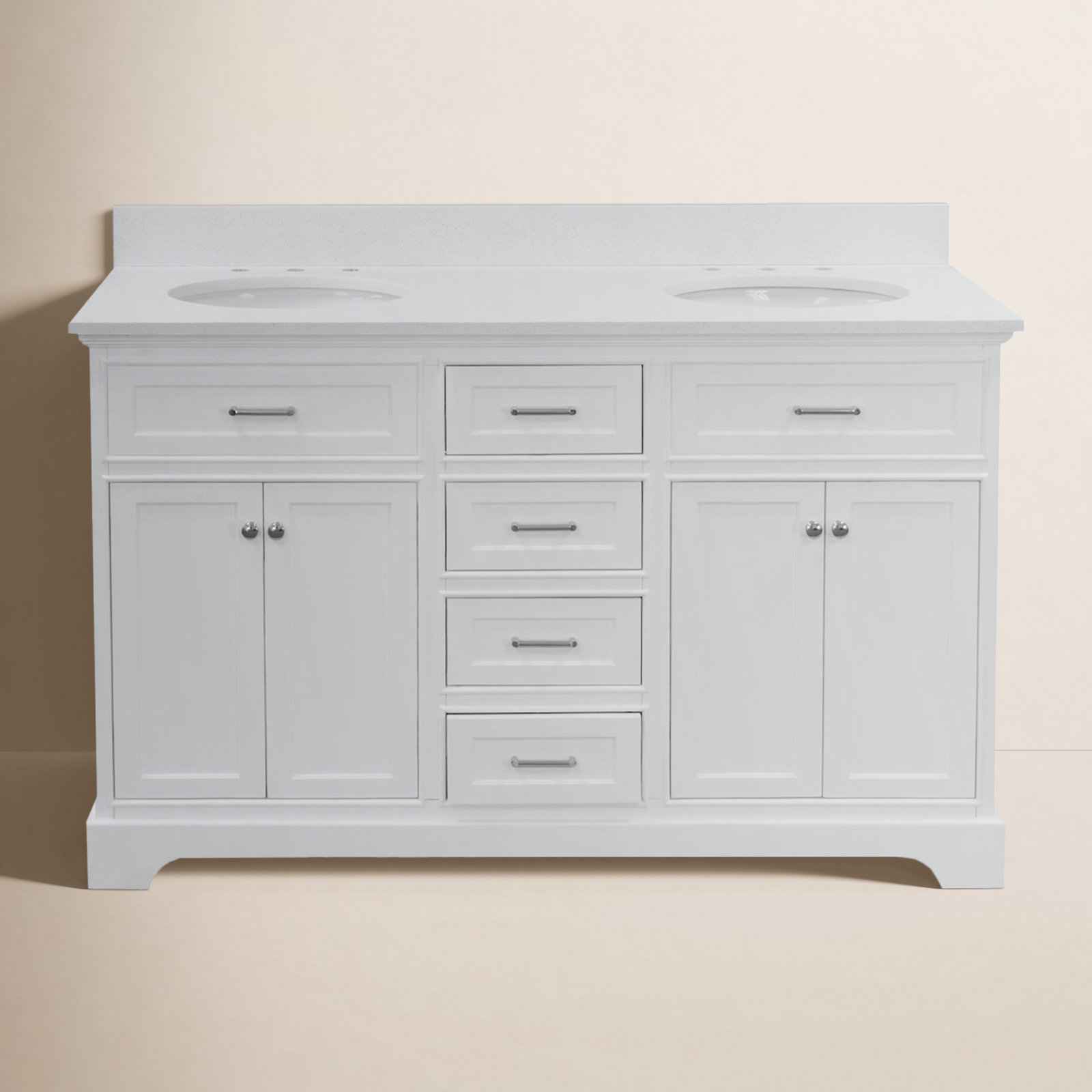 Ronnie 60'' Double Bathroom Vanity, White, Quartz