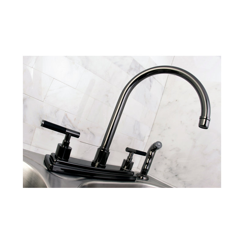 Kingston Brass Water Onyx Two-Handle 4-Hole 8" Centerset Kitchen Faucet with Side Sprayer