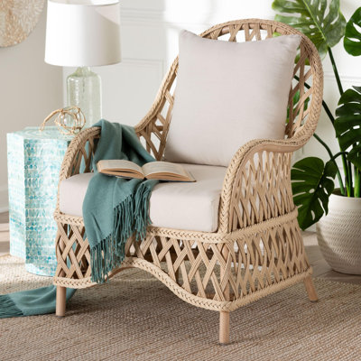 Caleigha Bohemian Ivory Braided Rattan Arm Chair