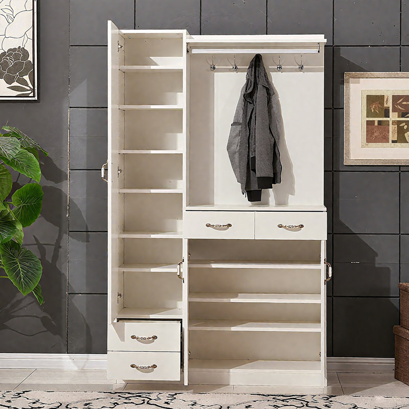 All-in-One Entryway Storage Cabinet with Shoe Compartment, Full-Length Mirror & Coat Rack, Modern Minimalist Foyer Organizer
