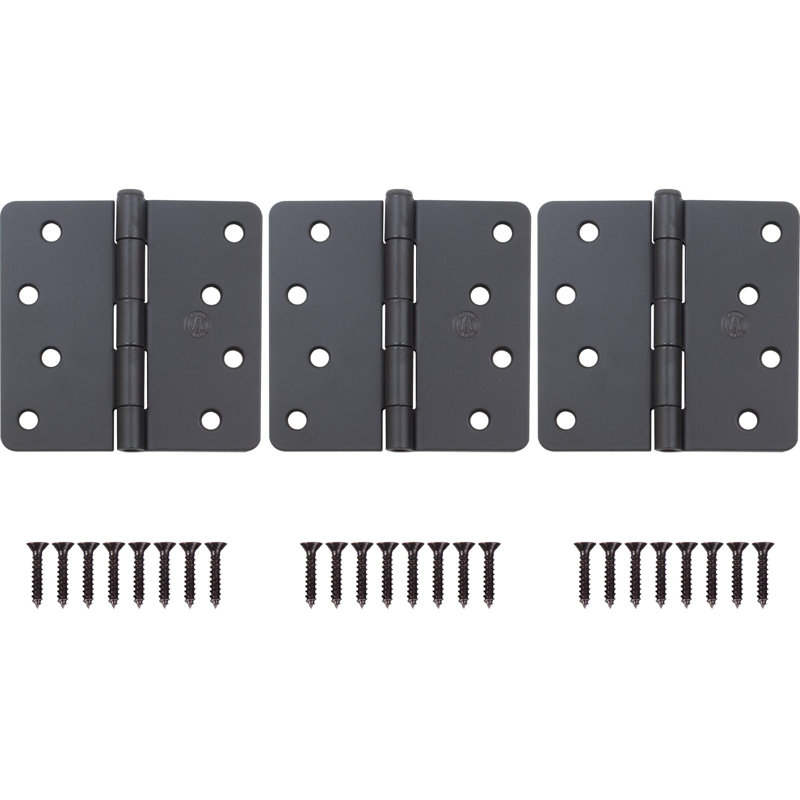 Charnières de porte de 4 po, coin de rayon de 1/4 po, Noir mat