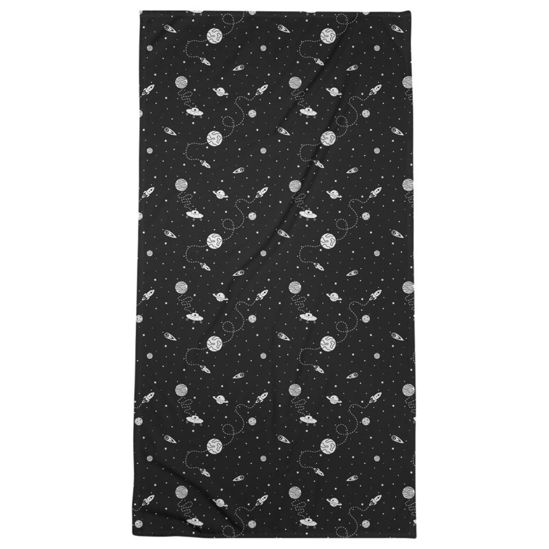 Serviette de bain à espace extérieur, Noir/blanc