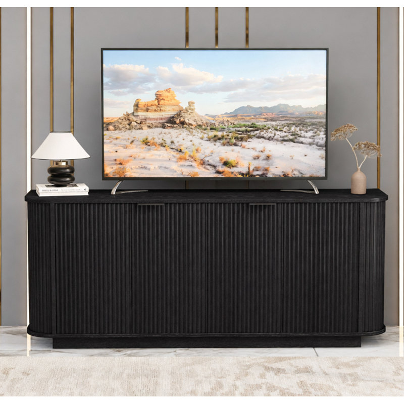 63"Wavy  2-Door Buffet Cabinet with Adjustable Shelves, Black