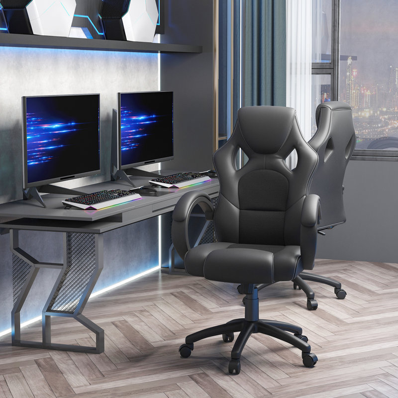 Inbox Zero Laniyah Adjustable Swiveling PC & Racing Game Chair, Black
