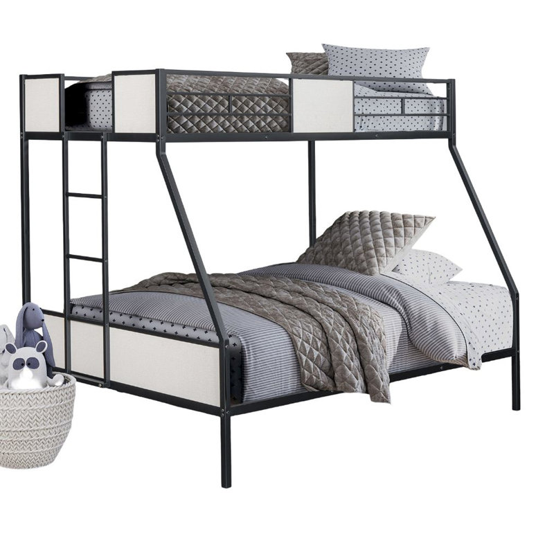 Lit superposé simple au-dessus d'un lit double avec style contemporain, fabrication en métal noir, aspect bicolore, côté, choix de mise à niveau de la chambre à coucher,