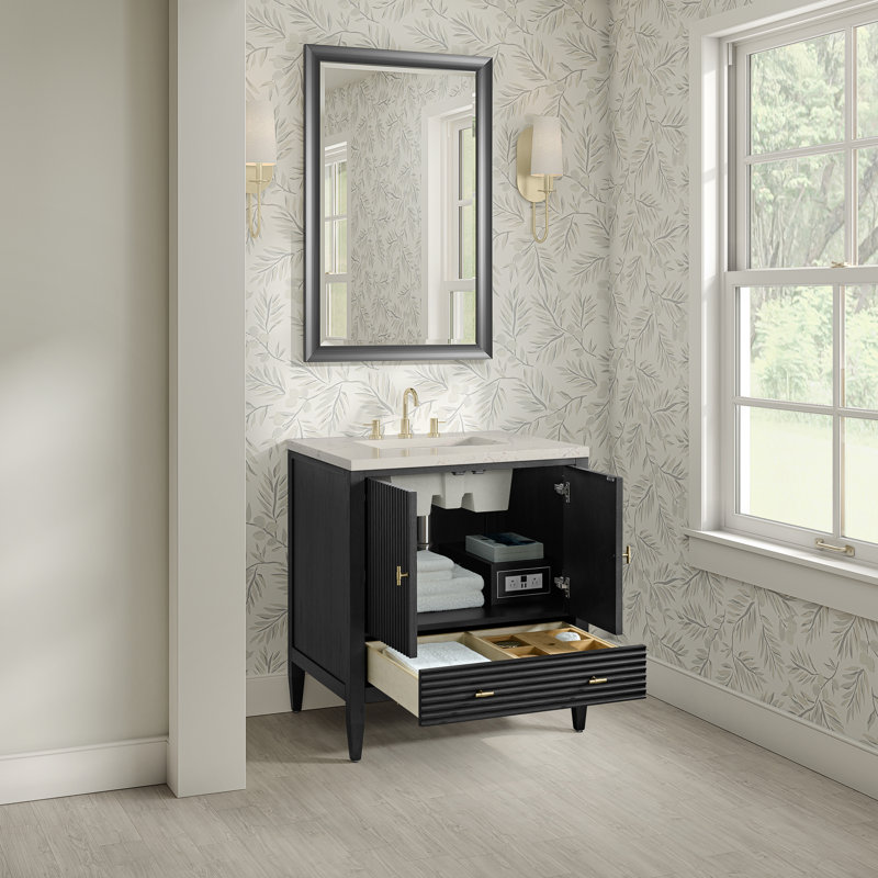 Myrrin 30" W Single Vanity, Siberian Silestone, Carbon Oak, 8" Widespread