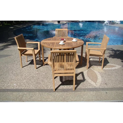 Ensemble repas 5 pièces teck luxueux Rotteck