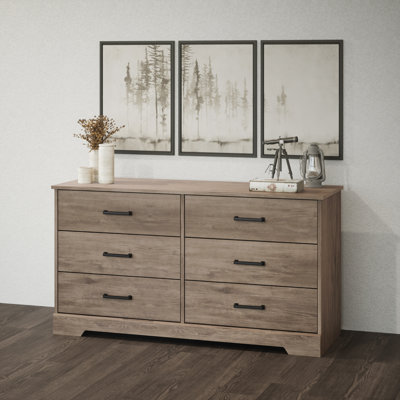 Yazeed 53.25"W  6-Drawer Double Dresser,  Farmhouse Chest of Drawers, Strage for Bedroom, Office, Living Room, 53.25"W x 28.5"H x 18.25"D, Drifted Gray