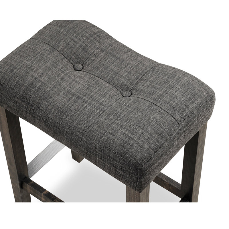Set Of 2 Button Tufted Counter Height Saddle Stool, Gray