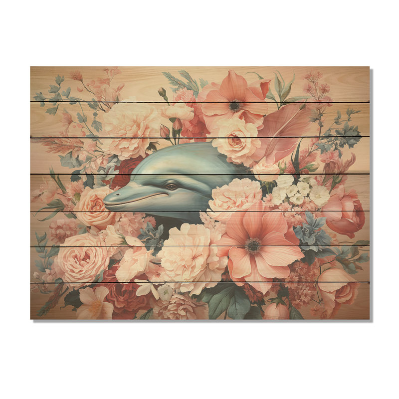 Danse florale des dauphins - animal côtier sur bois, H 10 po x l 20 po x P 0,78 po