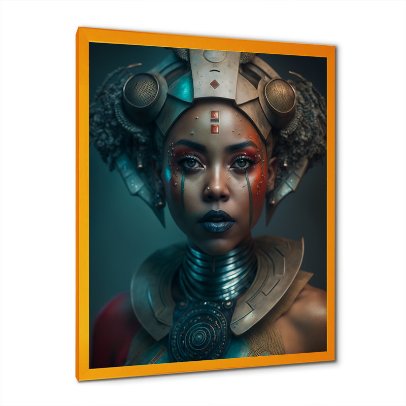 Cordray Futuristic African American Warrior sur toile, H 40 po x l 30 po x P 1,5 po, Encadrement doré