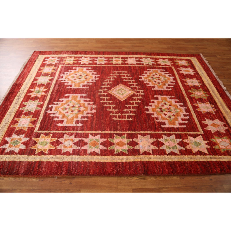 Tapis rouge marocain oriental fait à la main 6 x 8