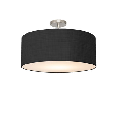 Stretch Semi Flush Mount, 22" White Linen Drum Shade, Satin Nickel, Dimmable