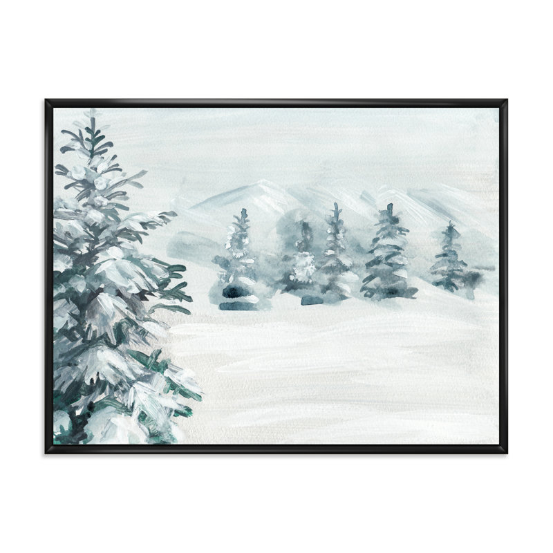 Snowy Pine Trees - reproduction sur toile, H 12 po x l 20 po x p 1 po, Toile avec cadre noir