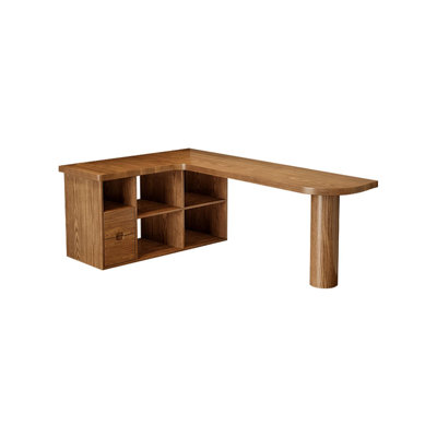 Light-walnut L-Shaped Solid Wood desks