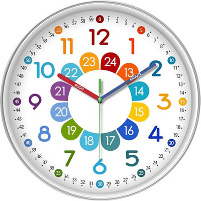 XFM Analog Clock For Kids Learning Colorful Small Wall Clocks Battery Operated 12 Inch Silent Wall Clock For Nursery Learn To Tell Time