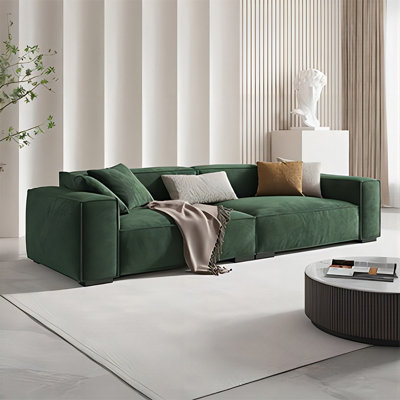 Green Genuine Leather Modular Sofa cushion couch