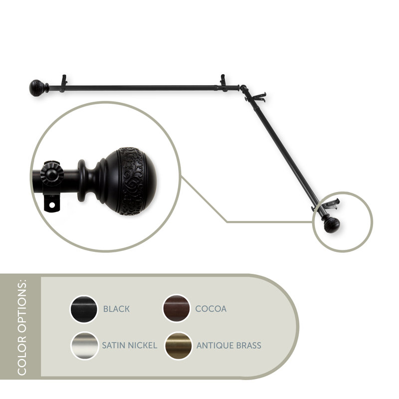 Tringle à rideaux simple pour fenêtre en coin Solon, Noir, 48 po à 84 po