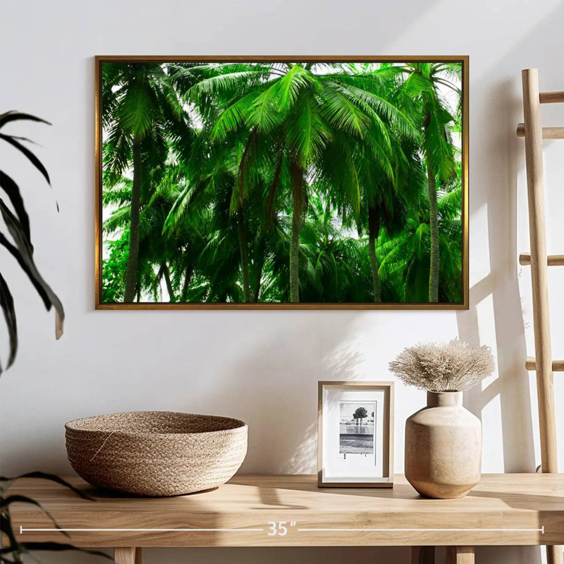 Palmier forêt, 25 po x 17 po, Cadre flottant doré