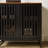 Accent Cabinet with Slatted Grille Striped Door Modern Cabinet High-Quality MDF and Metal Leg