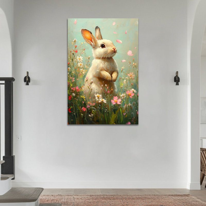 Art mural sur toile de lapin - Printemps et Pâques, lapin, décoration murale, œuvre d'art de la peinture enveloppée de lapin pour l'intérieur de la maison, 20 po x 30 po