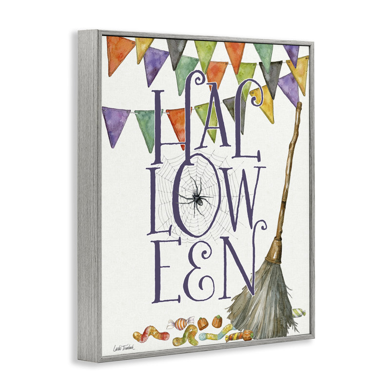 Giclée d'Halloween avec balai SpellBond, design par Leslie Trimbach, H 14 po x l 11 po, Estampe numérique Farmhouse