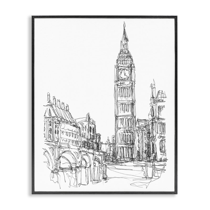 Esquisse de paysage urbain parisien, estampe numérique, conception par Ethan Harper, Giclée encadrée noir minuit