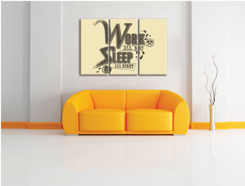 3-tlg. Leinwandbilder-Set „Work and sleep“, Typographische Kunst